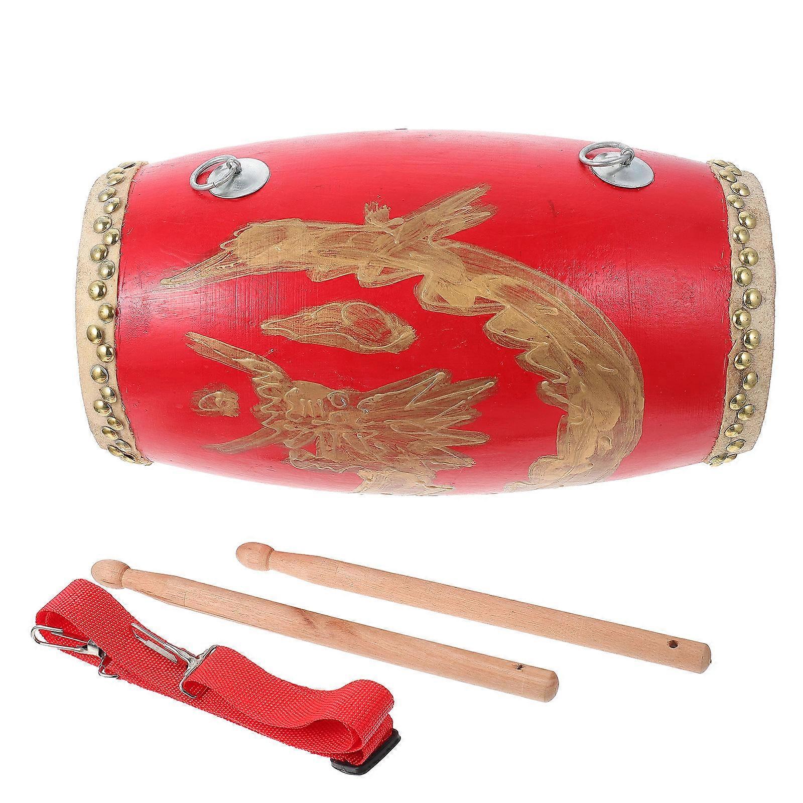 Dragon Pattern Waist Drum, Traditional Chinese Cowhide Performance Drum, Portable Design for Dance, Suitable for Students and Adults, Red