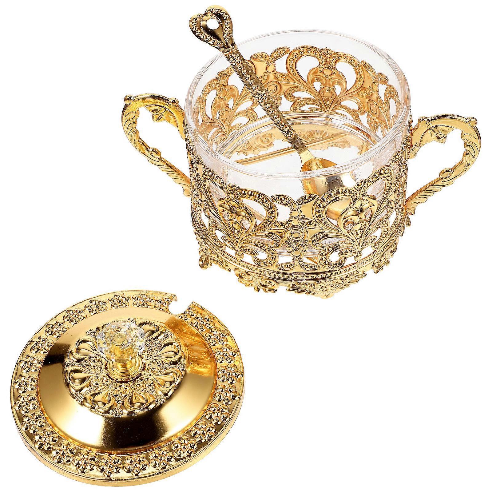 Golden Iron Spice Container for Home Storage and Decoration, European Design, Perfect for Tabletop Use