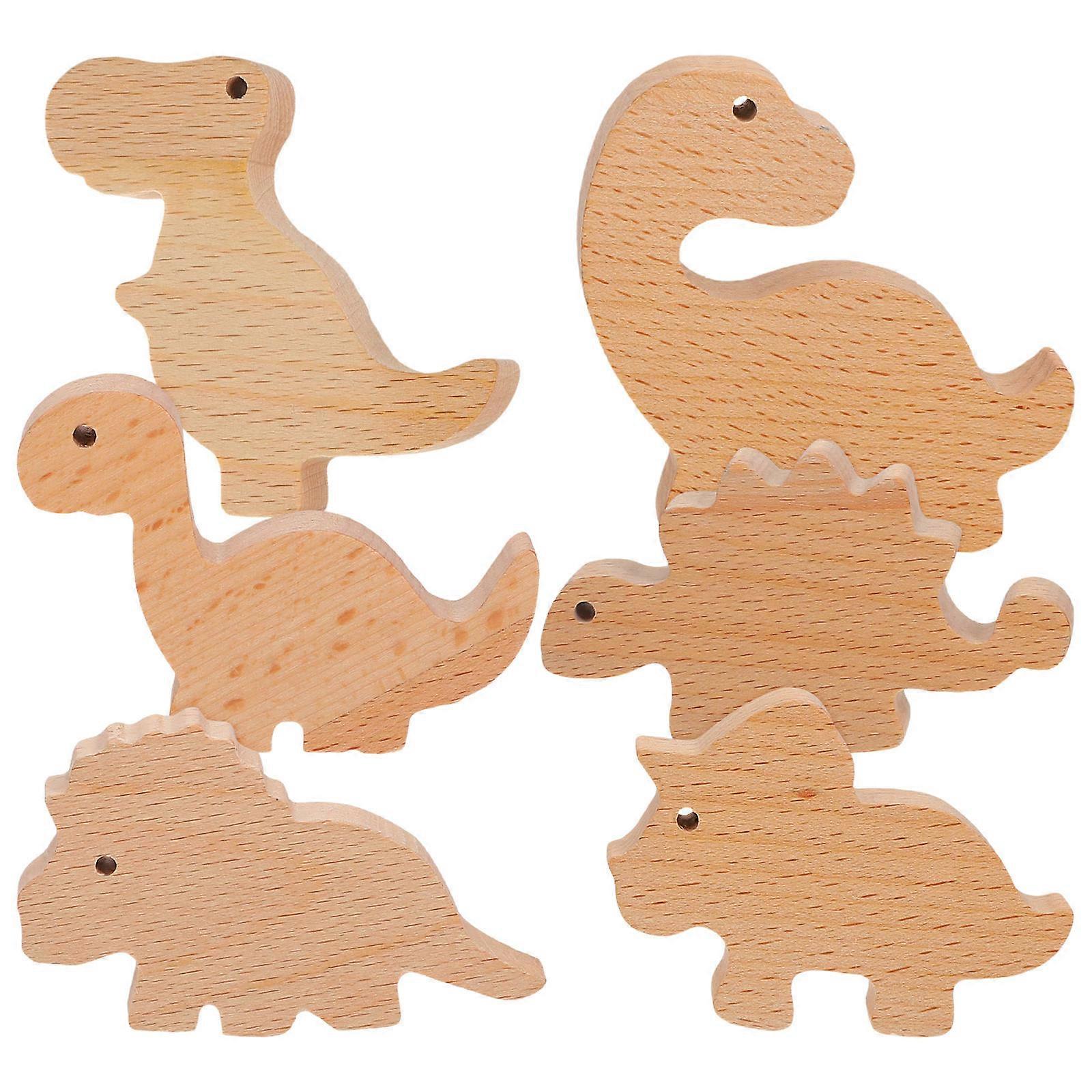 Wooden Dinosaur Drawer Knobs Set of 6 with Screws – Playful Animal Cabinet Handles for Nursery Wardrobe and Dresser Furniture Decor