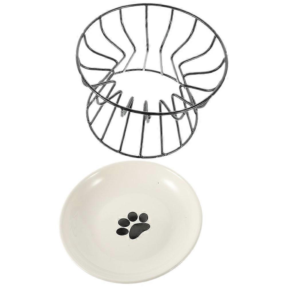 Kitten Feeding Bowl on Stand for Daily Use Odorless 16x10cm Ceramic Protect Cervical Spine 1Set