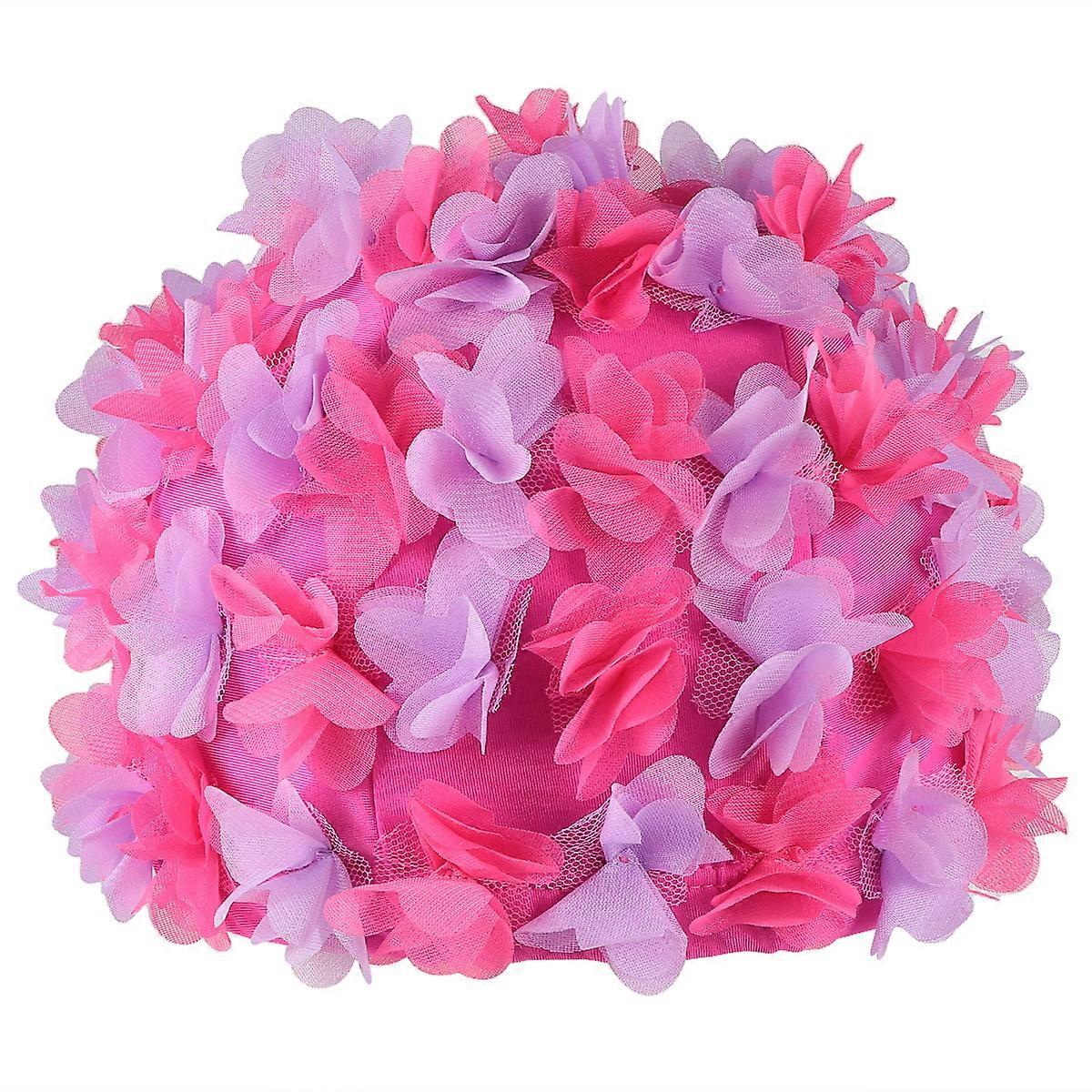 Pink Fashion Women Swim Cap with 3D Flower Design for Swimming Made of Nylon Lightweight and