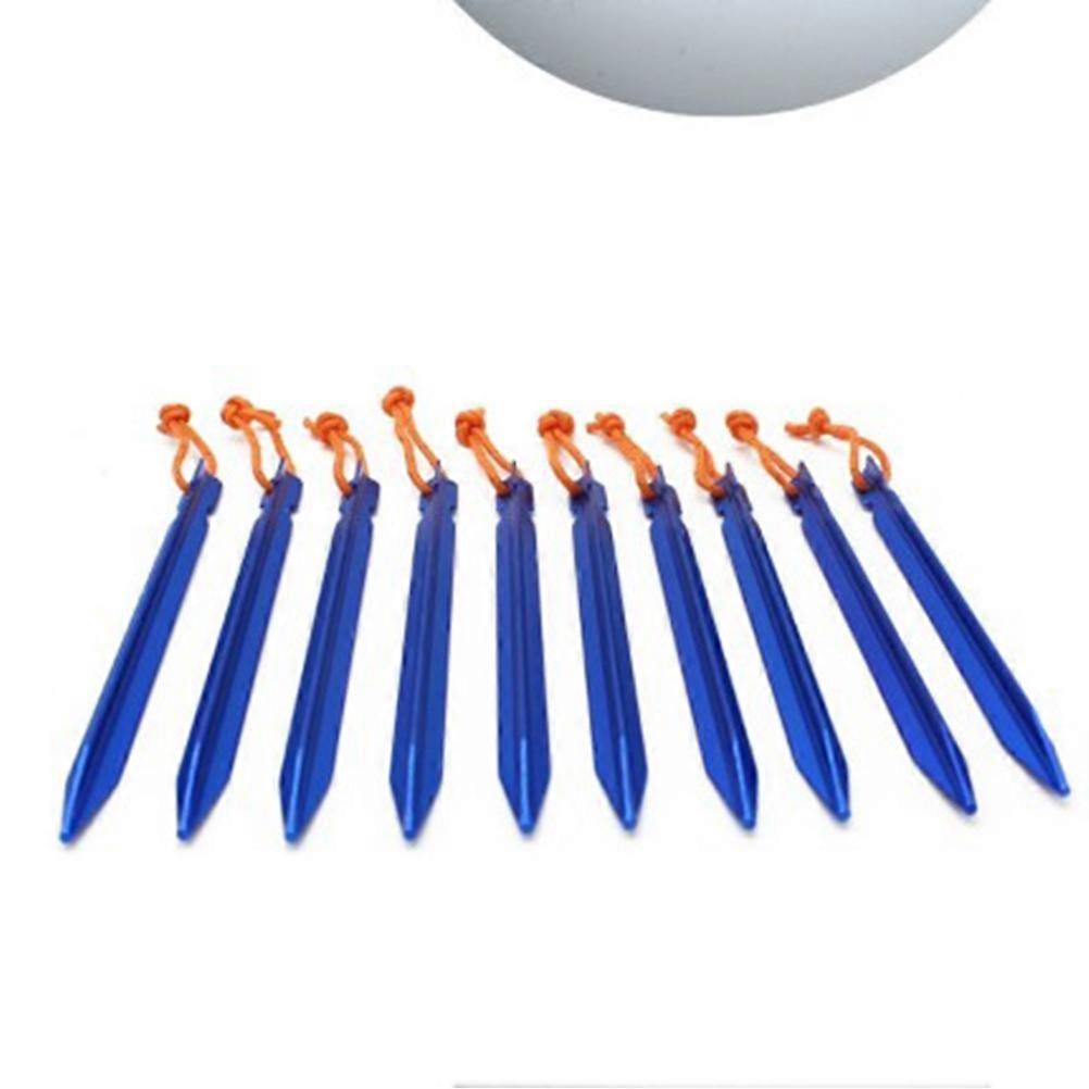 Blue Aluminum Tent Stakes with Reflective Ropes for Hiking and Camping 10 Pieces 18cm