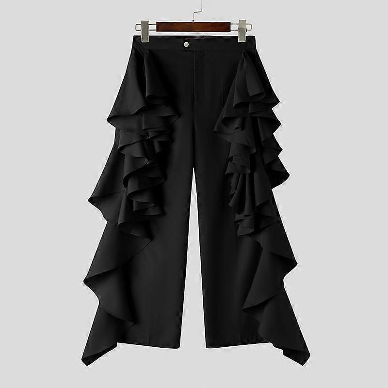 INCERUN Spring Men Side Layers Ruffled Patchwork Long Trousers Zipper Waist Pants