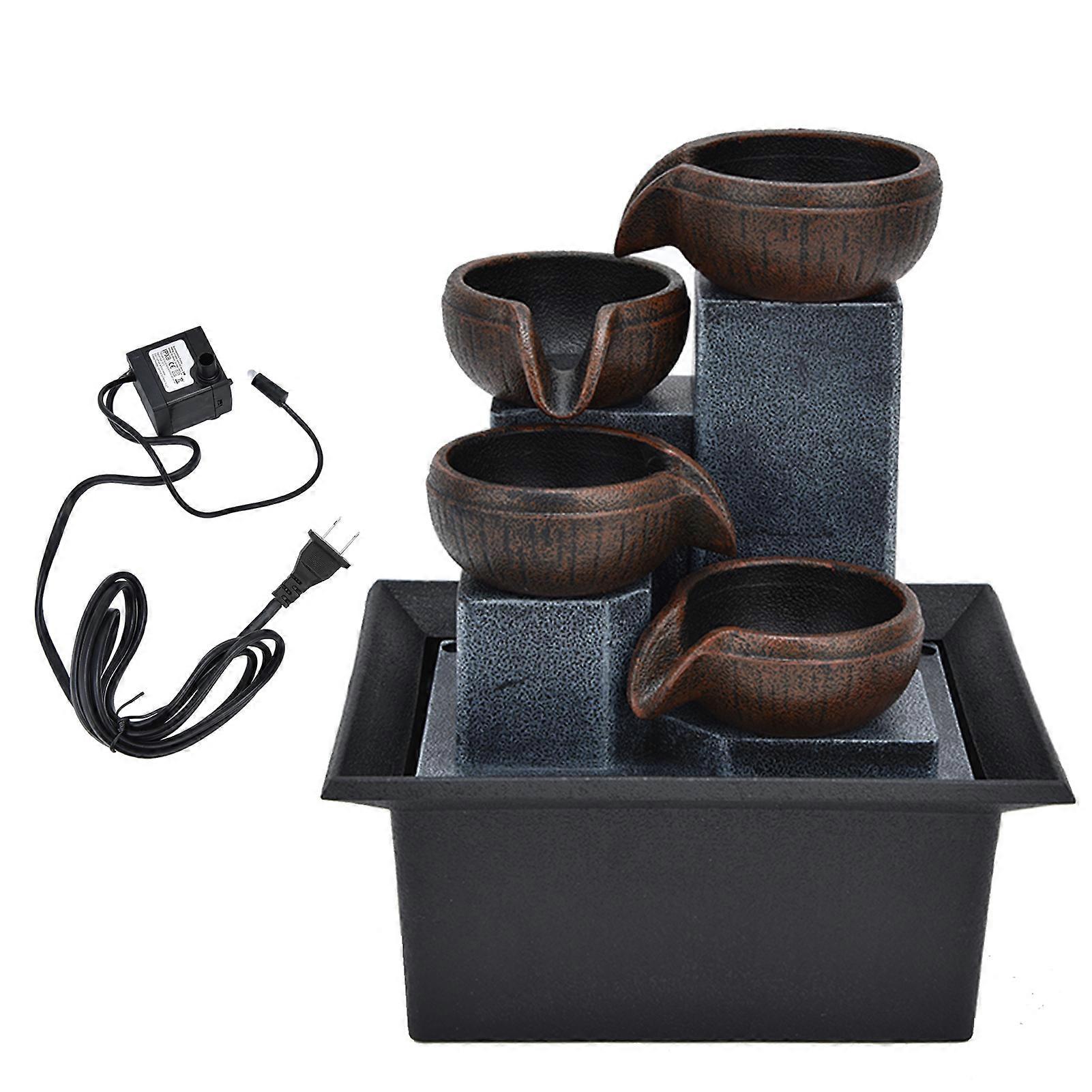 Tabletop Water Fountain with LED Yellow Light 110V US Plug Feng Shui Relaxation Desktop Ornament Decoration