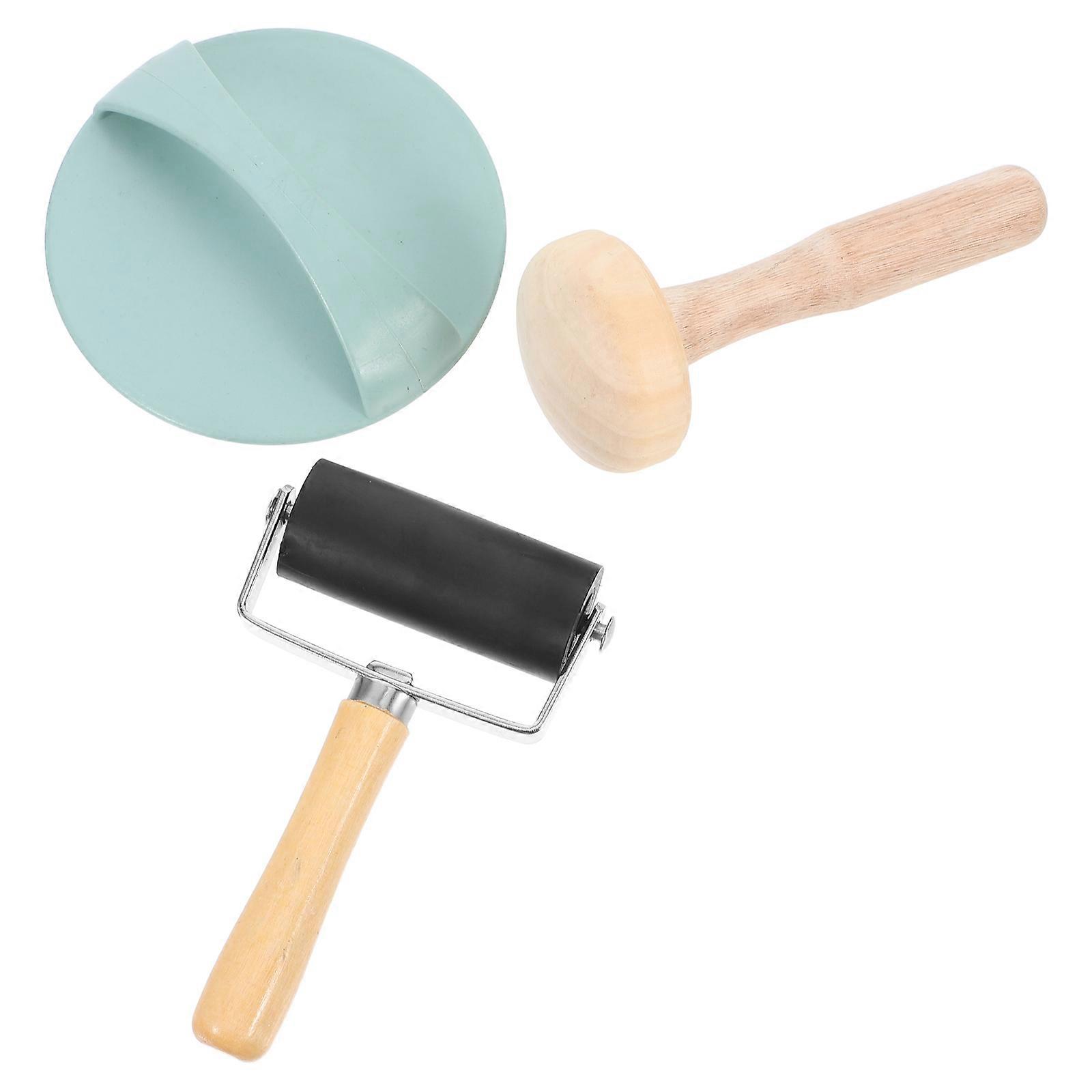 Wooden Craft Tools Set for Block Printing with Mushroom Roller Plastic Press Ink Roller Art Supplies Multi