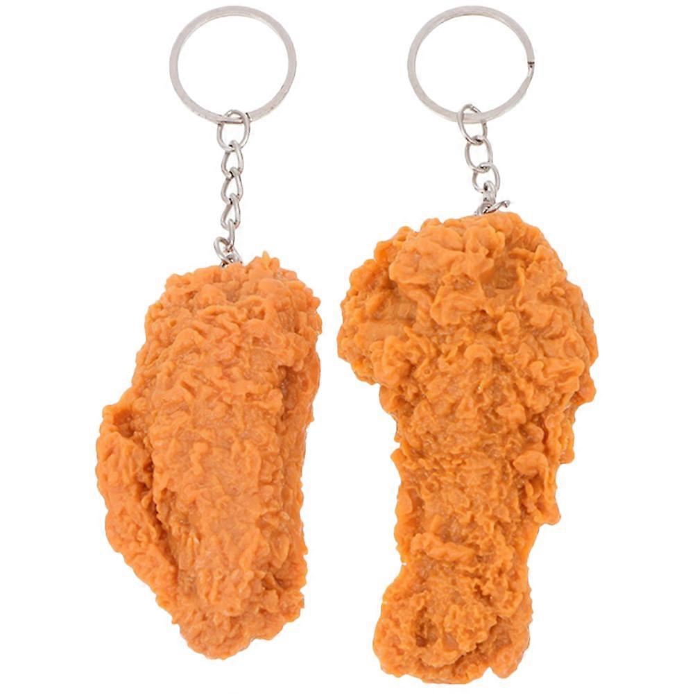 2Pcs Fried Chicken Keychain Cooked Chicken Leg and Wing Key Ring