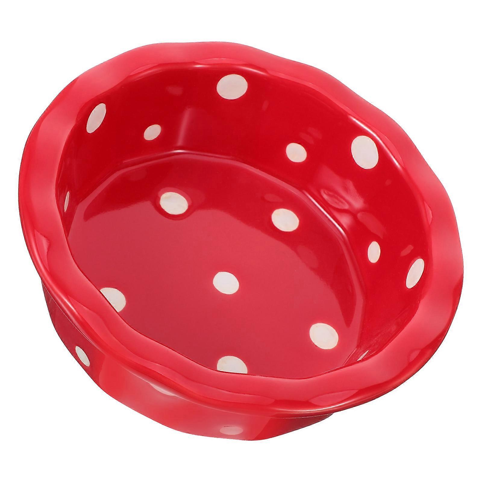 Ceramic Decorative Bowl Adorable Bowl Korean Style Round with Lace Border and Dots Red 1Set