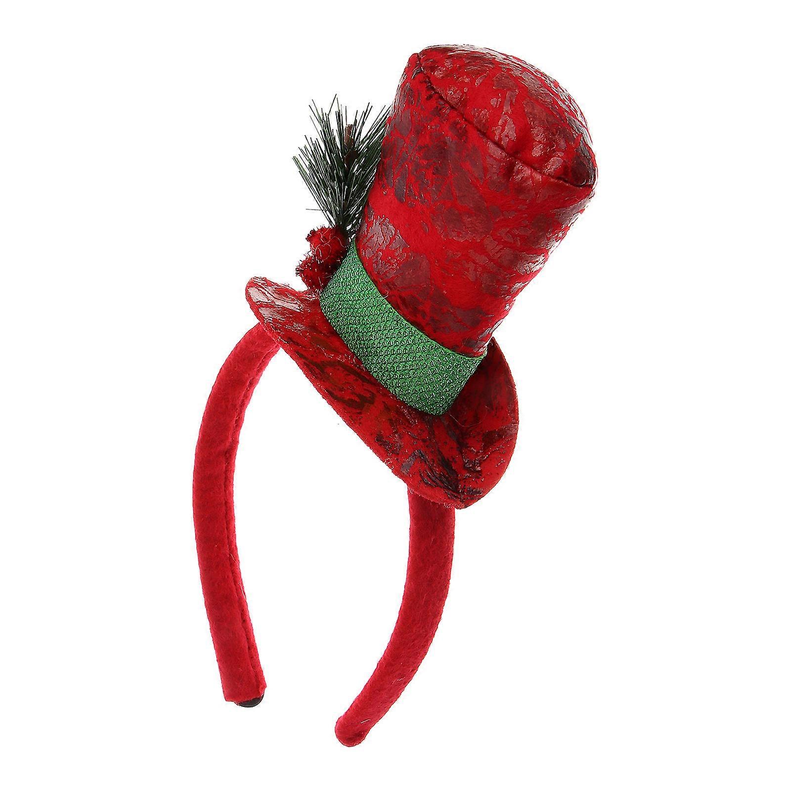 Gorgeous Red Plush Christmas Hat Headband with Leaves and Berries for Holiday Parties One Size Fits Most