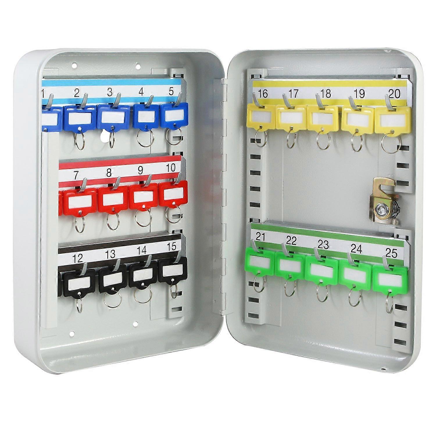 12525-07 Key Box for 25 Keys, Light Gray, 25 x 17 x 7.5 cm, Wall-Mounted Key Organizer with 25 Hooks