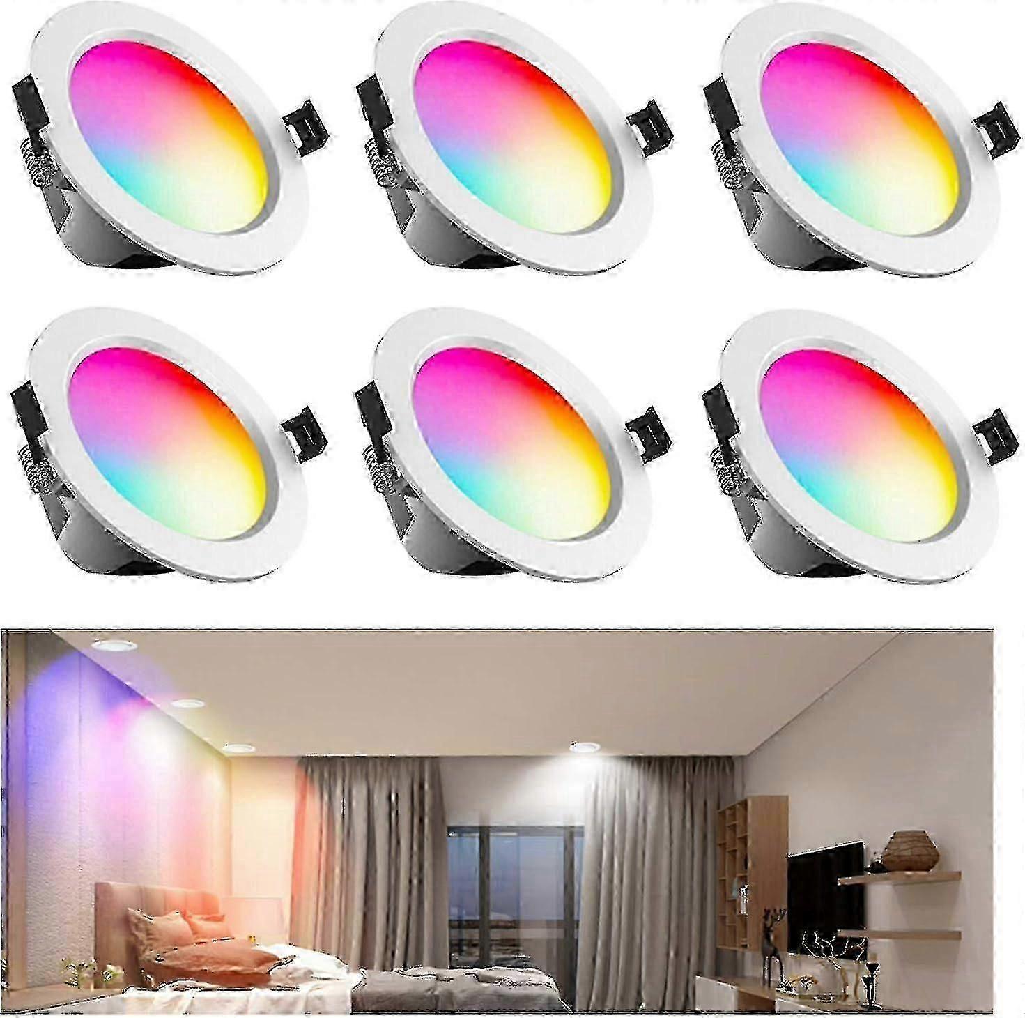 6 εσοχές LED φωτιστικών οροφής 10w με δυνατότητα ρύθμισης φωτεινότητας Downlight 800lm Rgb+cct+ac85 265v Bluetooth Spotlight για σαλόνι