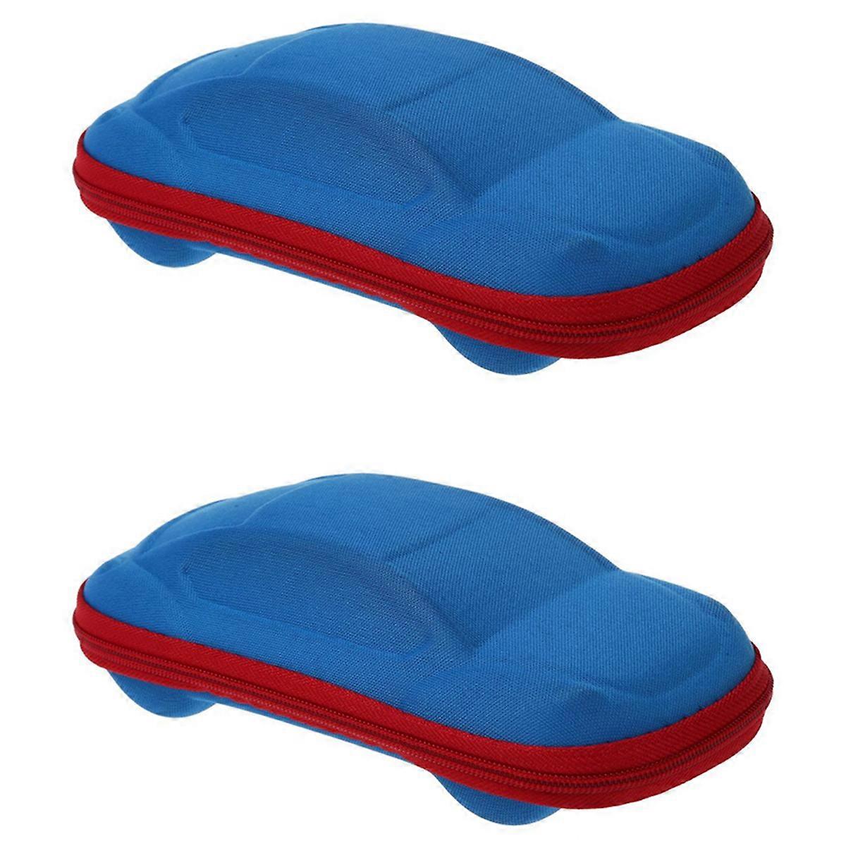 2X Car Shape Kids Spectacles Eyeglasses Glasses Zip Case Blue