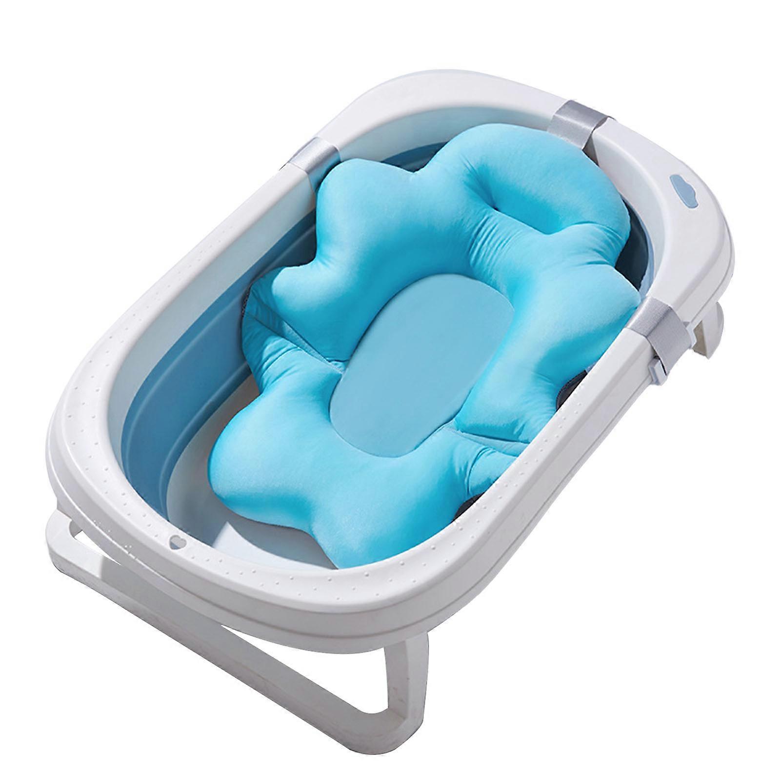Baby Bath Cushion Pad Adjusted Mesh Support Baby Bath Floating Mat for Infants Newborn Light Blue