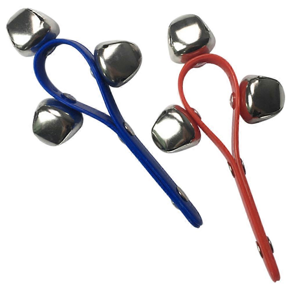 Kids Instruments Hand Held Percussion Tambourine Hand Bell Sound Development Musical Accompaniment Blue 2Pcs