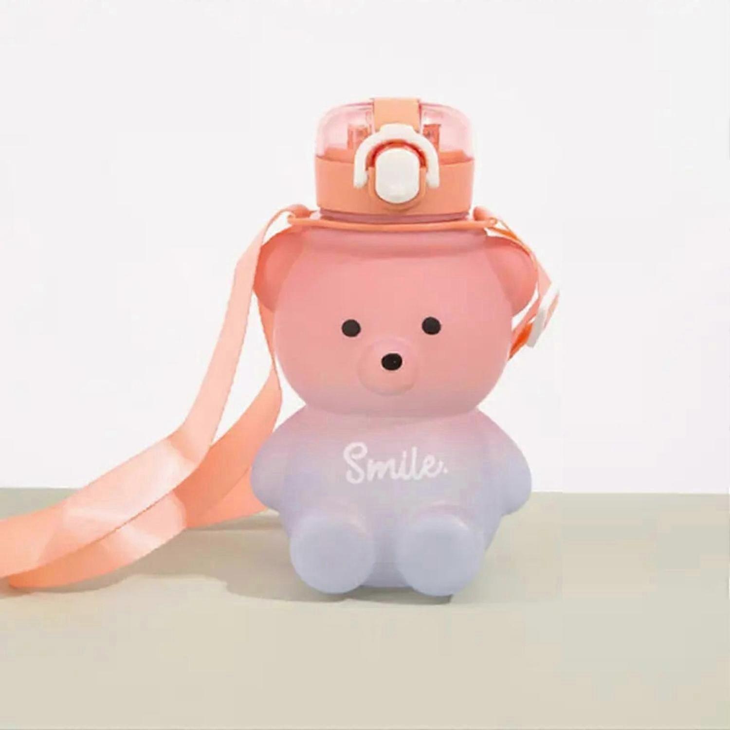 Bear Straw Cute Cartoon Bear Water Bottles with Straws and Handle and Strap - Cute Water Bottles wit