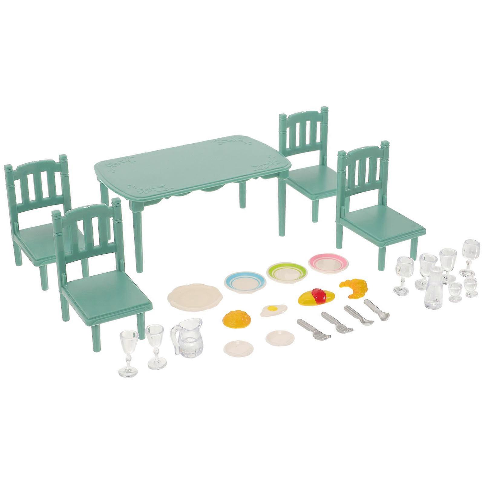 Miniature Dollhouse Dining Set with Table and Chairs – Compact Plastic Furniture Kit for Doll House Scenes Featuring Realistic Textures, Vibrant