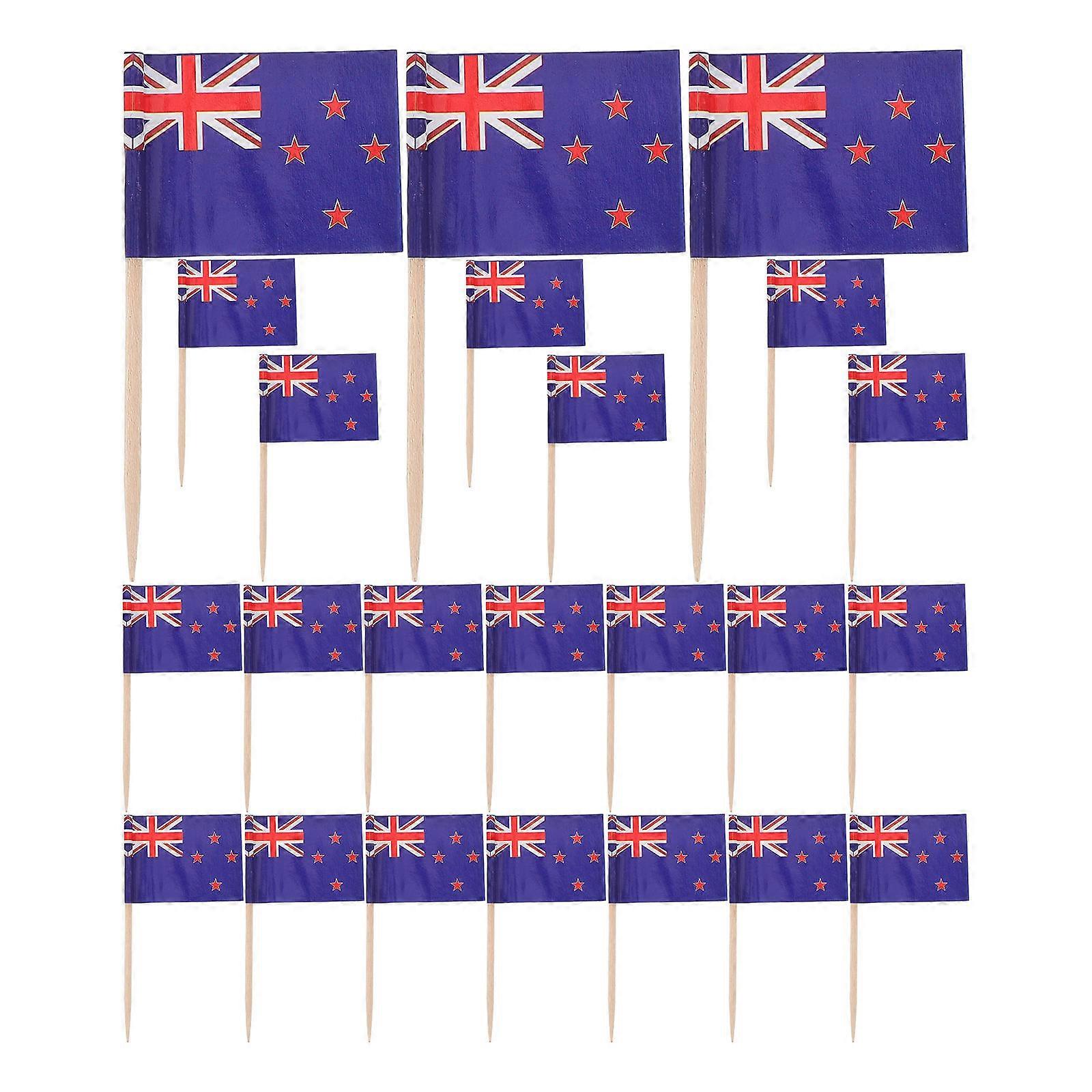 50pcs Flags Banner Cocktail Decorations Fruits Picks Wood Cupcake Flag Toothpicks Cupcake New Zealand Flag Decorations Accessory