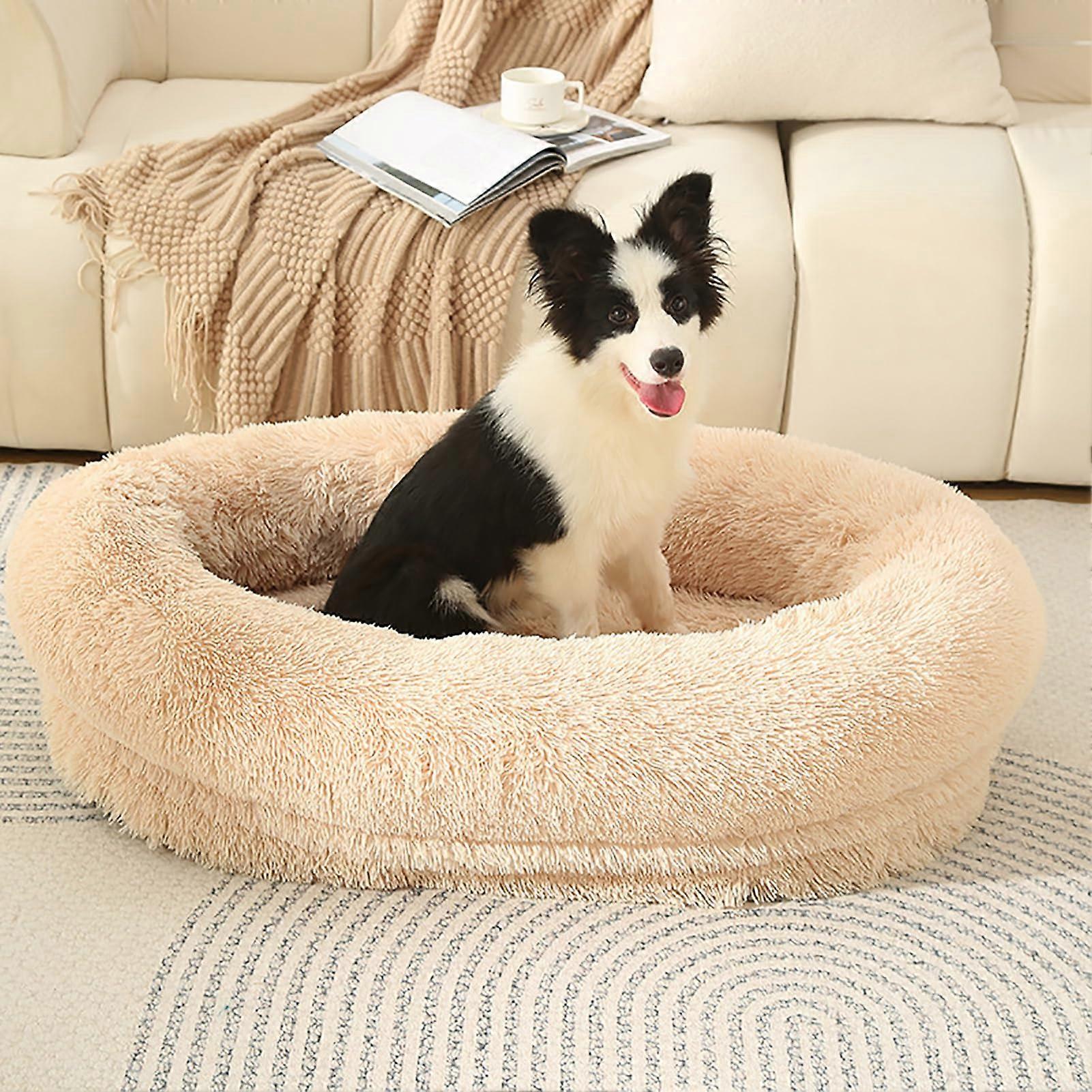 Washable Dog Crate Mattress, Washable Comfortable Plush Dog Bed, Pet Mat Pad, Suitable for Small, Medium, and Large Pets (Light Brown 60 x 50 x 18 cm)