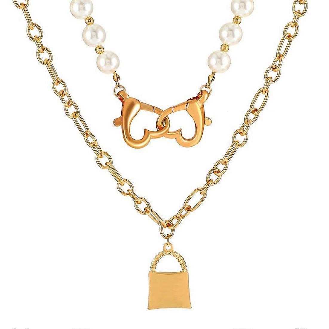 Multilayer Pearl Necklace Creative Design Alloy Geometric Chain Clavicle Chain KC07