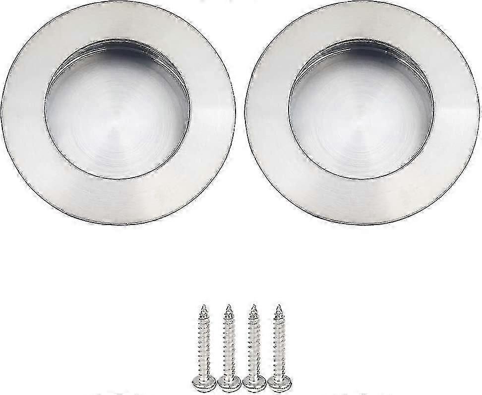 Elegant Satin Brushed Steel Round Recessed Handles for Sliding Doors (Set of 2)