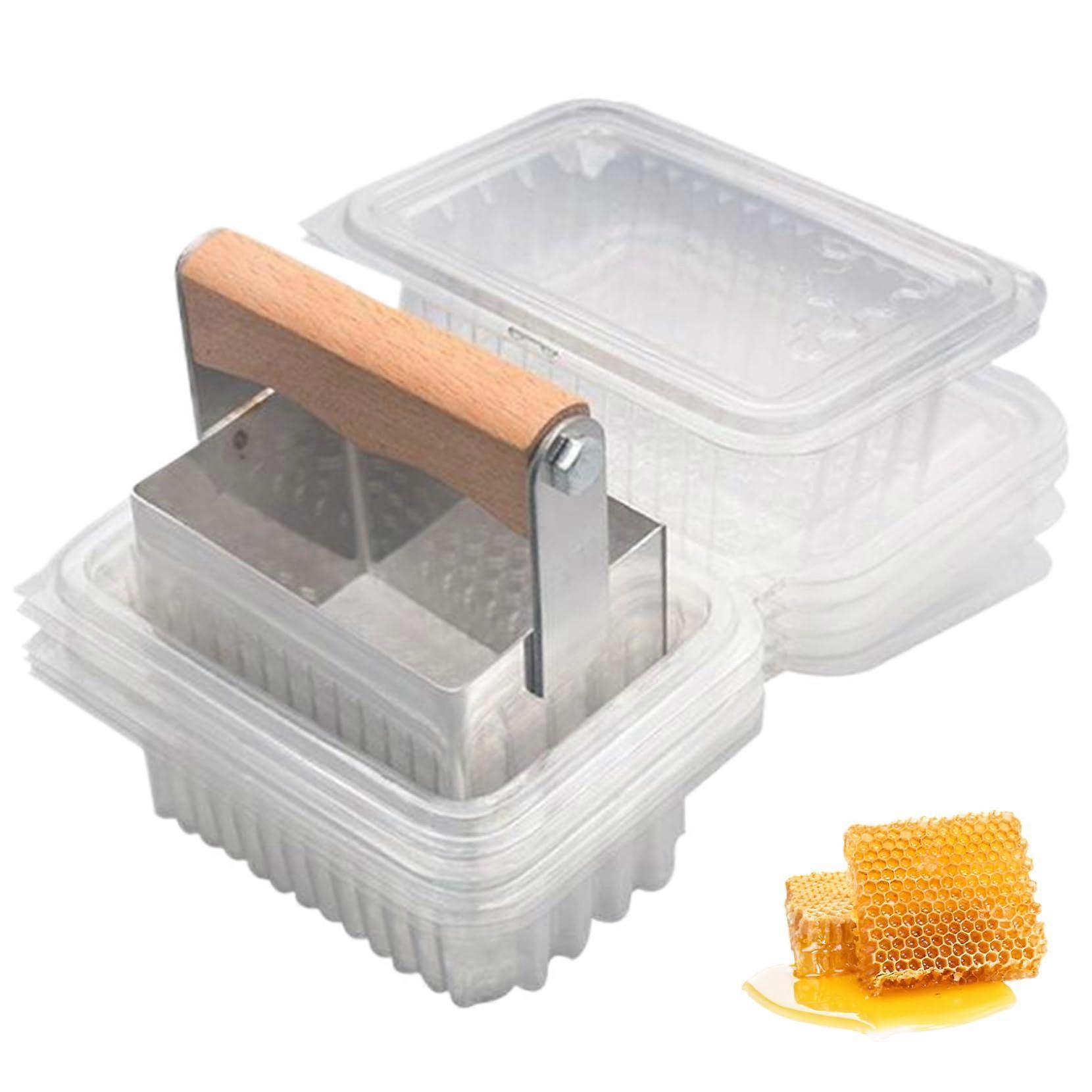 Honey Comb Honey Cut with 10Pcs Plastic Box Stainless Steel Cut Comb Containers Beautiful Beekeeping Tools Practical for Cutting Nesting Putting