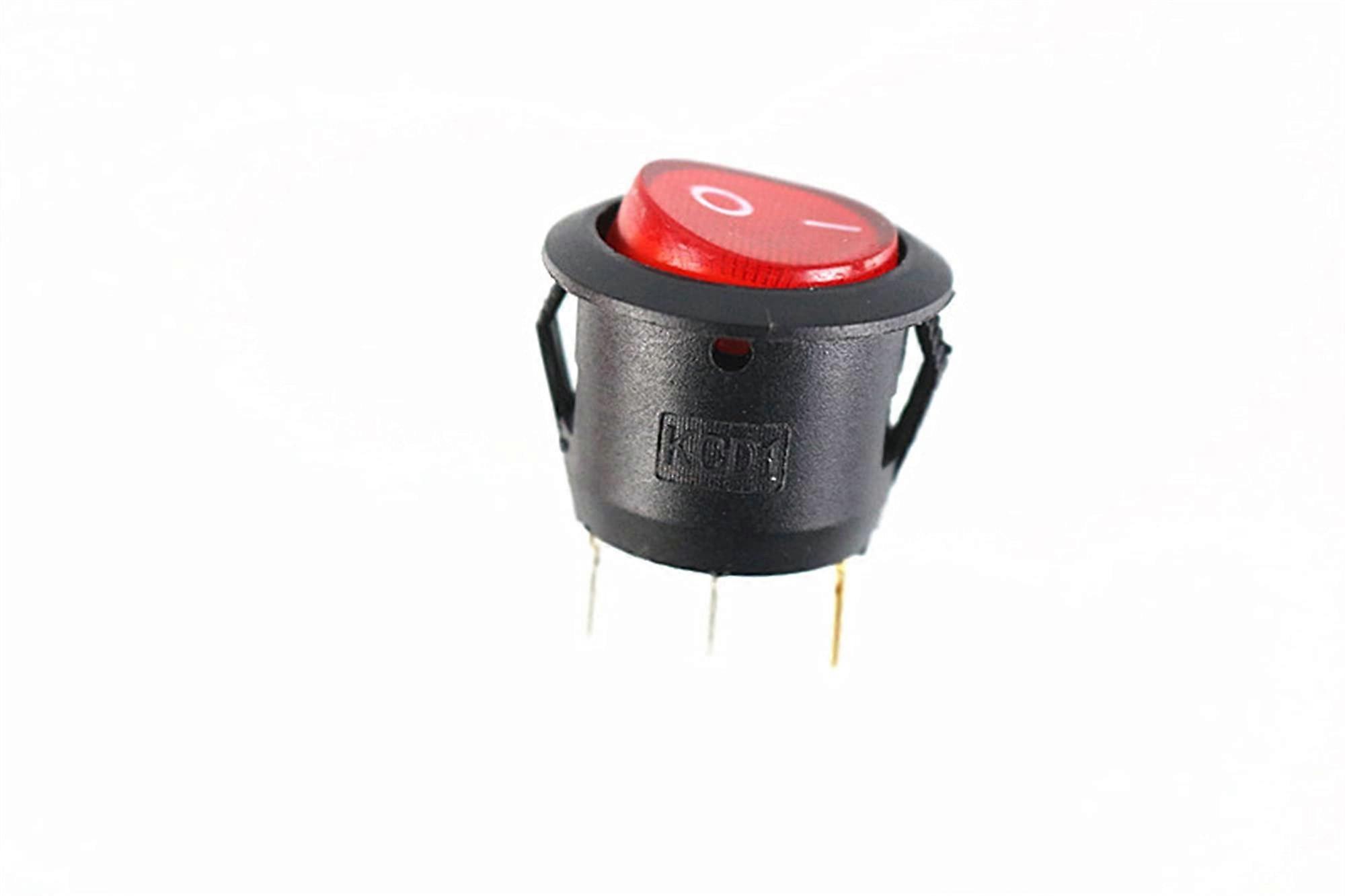 Rocker Toggle Switch KCD1 Round Red 3-Pin SPDT On/Off Power Switch With Light AC 125V 10A / 250V 6A
