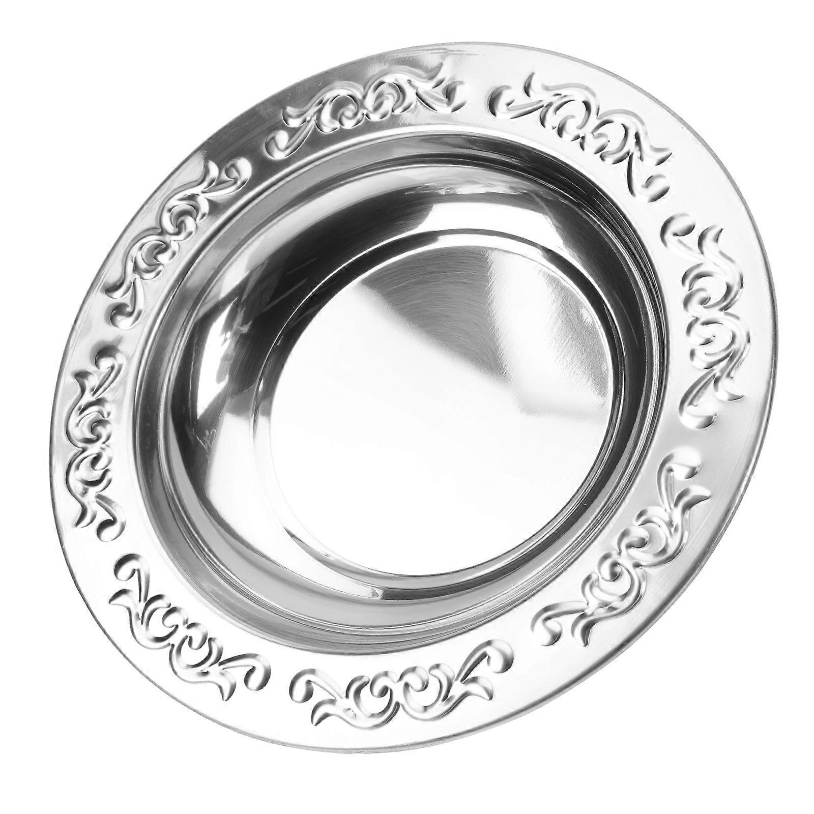 Stainless Steel Plate Round Food Tray Kitchenware for Home Use Silver Serving 1Pack