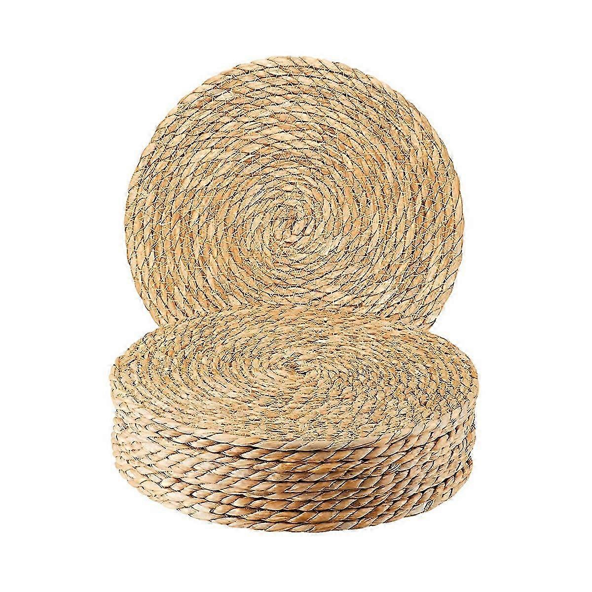 Round Woven Placemats - Set of 10, 12-Inch Boho Rattan Design, Hand-Woven for Dining Tables