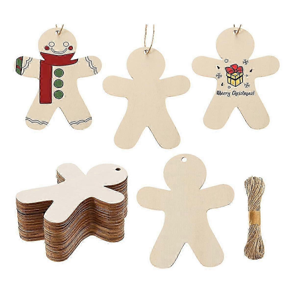 Unfinished Wood Gingerbread Men Cutouts: 50 PCS Hanging Decor with Twine, Blank for Crafting