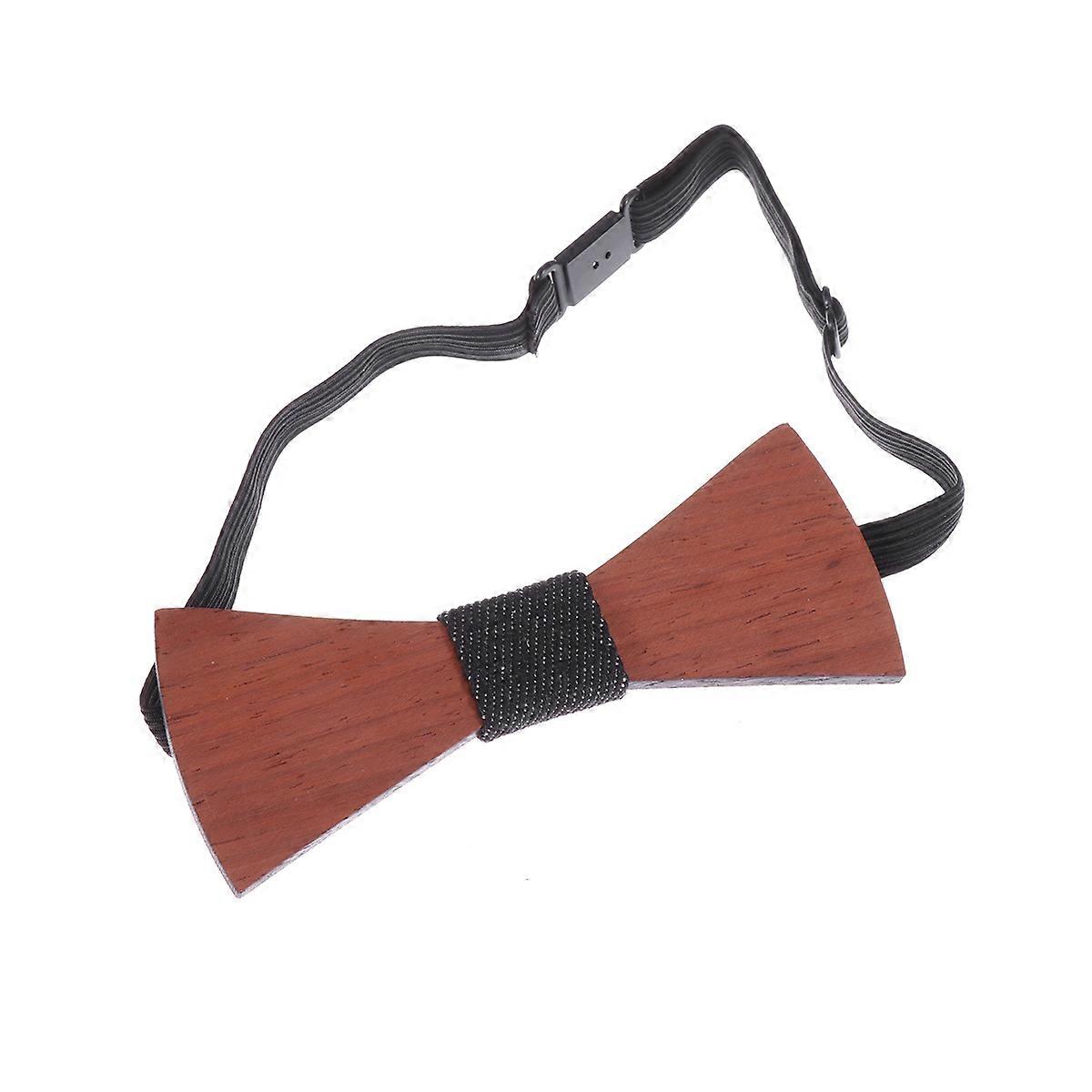 Wooden Bow Tie for Men Dark Red Handmade Craft with Elastic Band One Size Fits All
