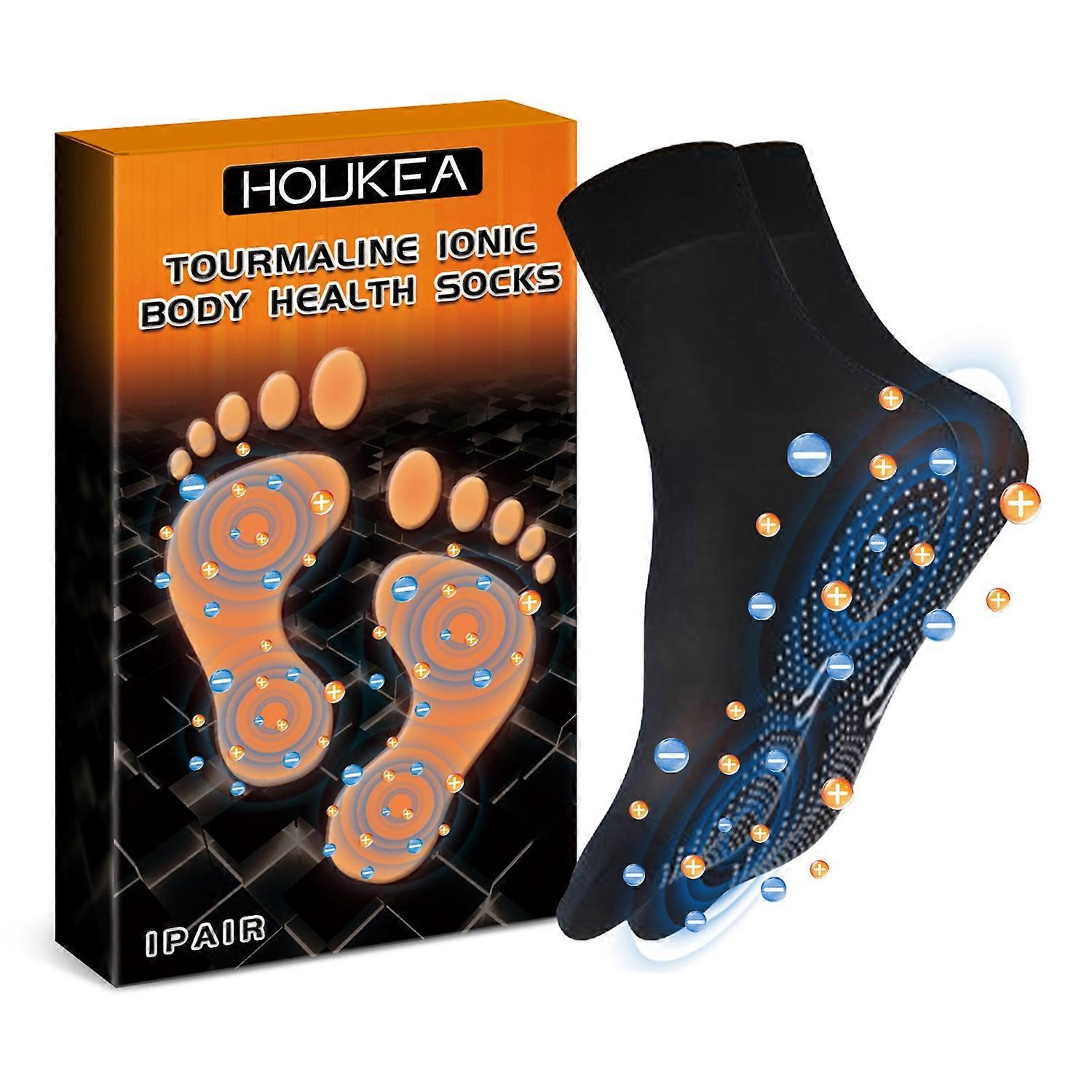 1-6x HOUKEA HKA06-A035-1-BK1 1 Pair Tourmaline Ionic Massage Socks Winter Warm Foot Care Massage Soc