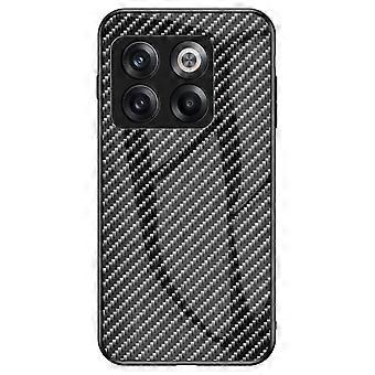 För OnePlus 10T 5G/Ace Pro 5G Kolfiber Textur Härdat Glas Fodral Hård PC Mjuk TPU Anti-Scratch