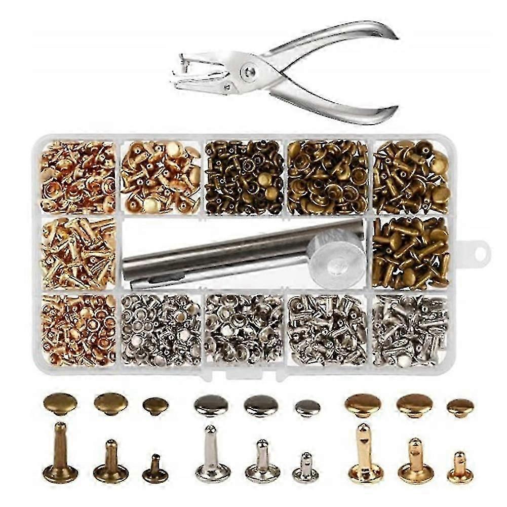Rivets for Leather, 300 Sets Double Cap Rivets 3 Sizes 3 Colors and 4 Fixing Tools DIY Leather Craf