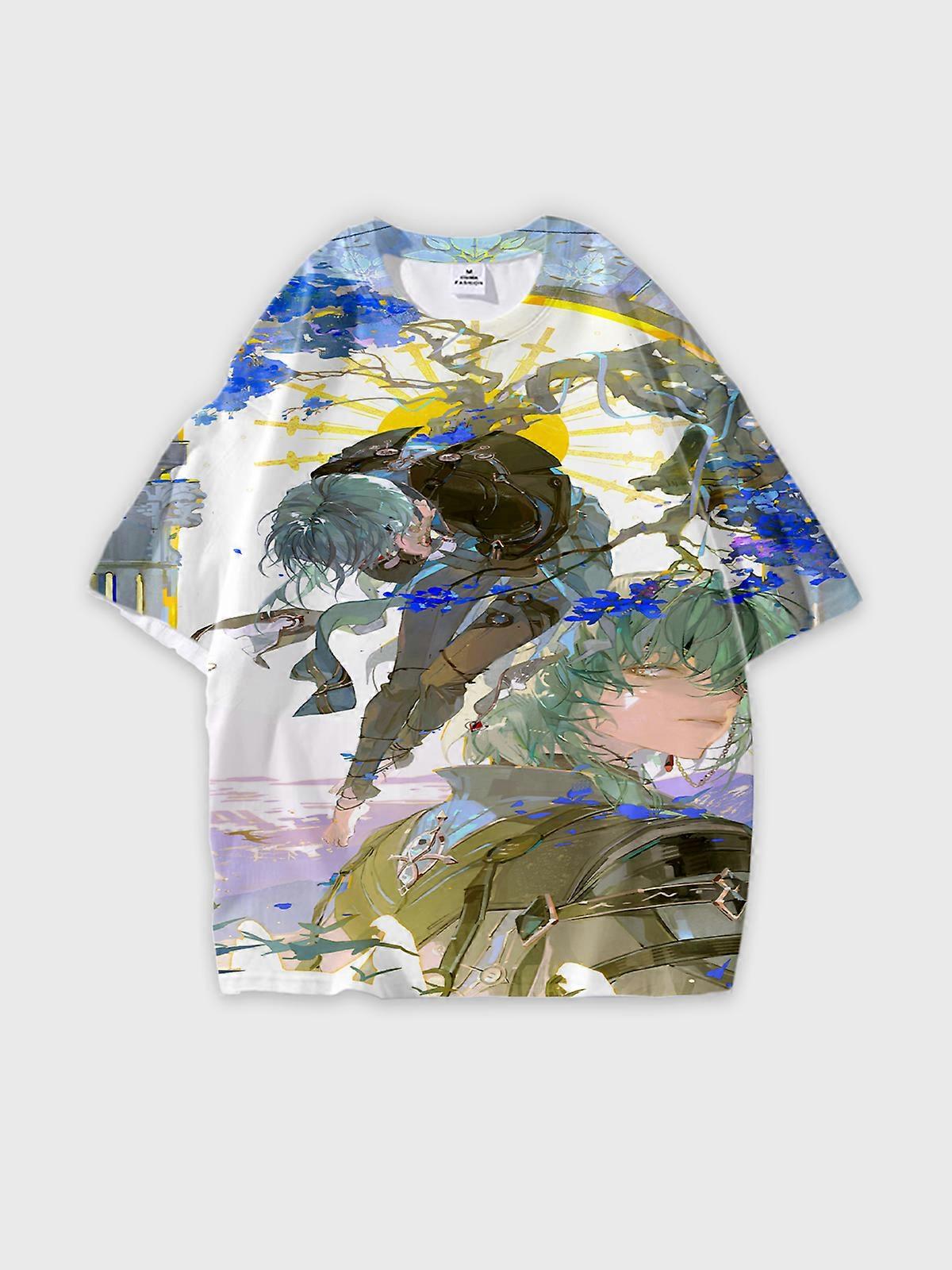 T-Shirt Round Neck, Loose Short Sleeve Pattern Graphic Tee, Unisex Summer Casual Top U2688