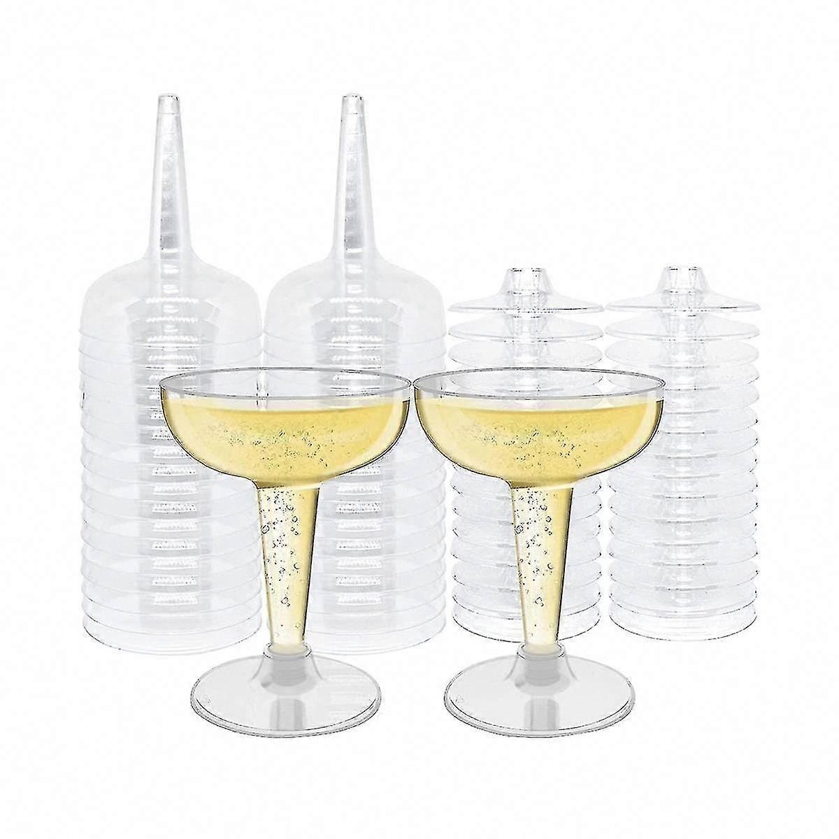 50 Pack 4oz Plastic Martini Glasses, Disposable Stem Cocktail Cups, Stackable Party Goblets