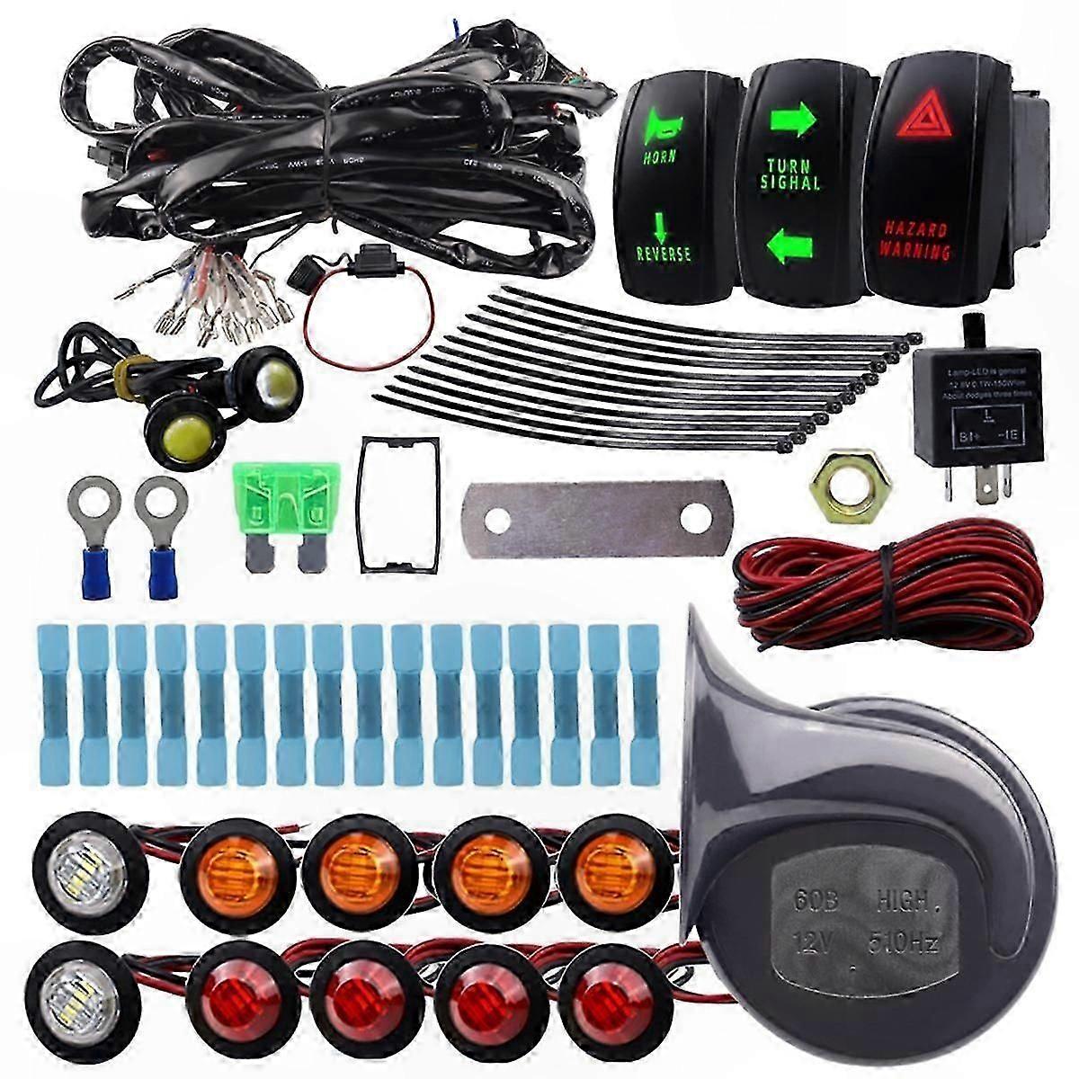 Universal ATV UTV Turn Signal Light Kit with Column Switch 60D Horn LED Flasher