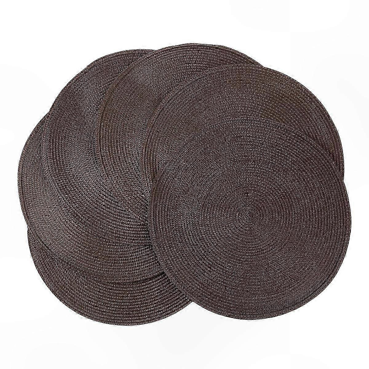 Braided Round Table Mats, Set of 6, 15 Inch Diameter, Rustic Brown Placemats for Dining Decor