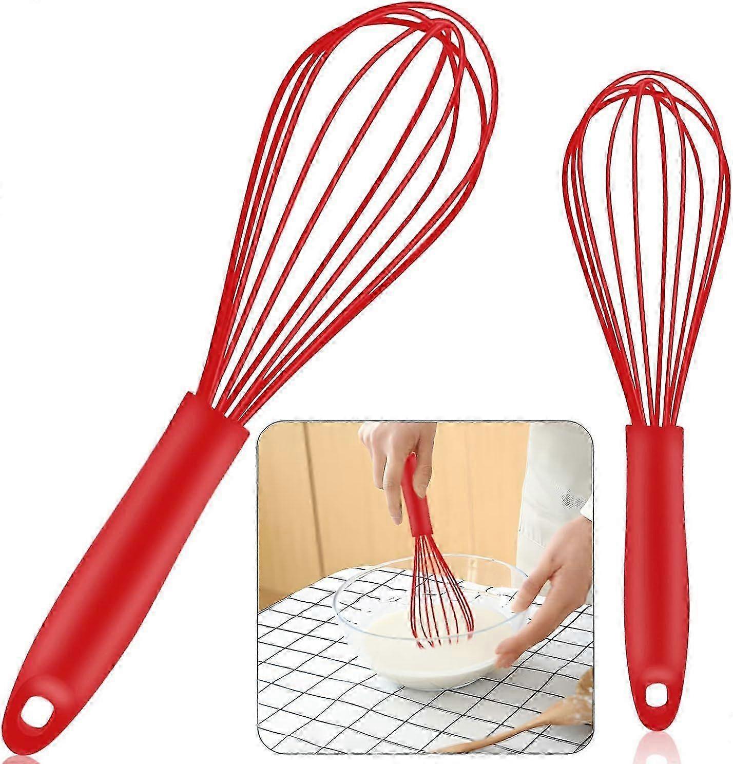 Whisk Silicone Set 2 Pieces Red Silicone Wires Balloon Whisk