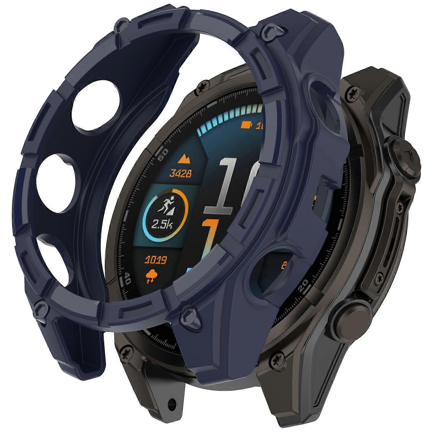 For Garmin quatix 8 51mm TPU Watch Case Hollow Shockproof Bumper Frame - Midnight Blue