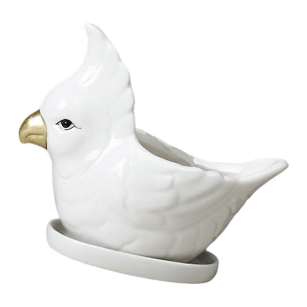 Ceramic Flowerpot Cartoon Parrot for Garden Decor 1Set Container