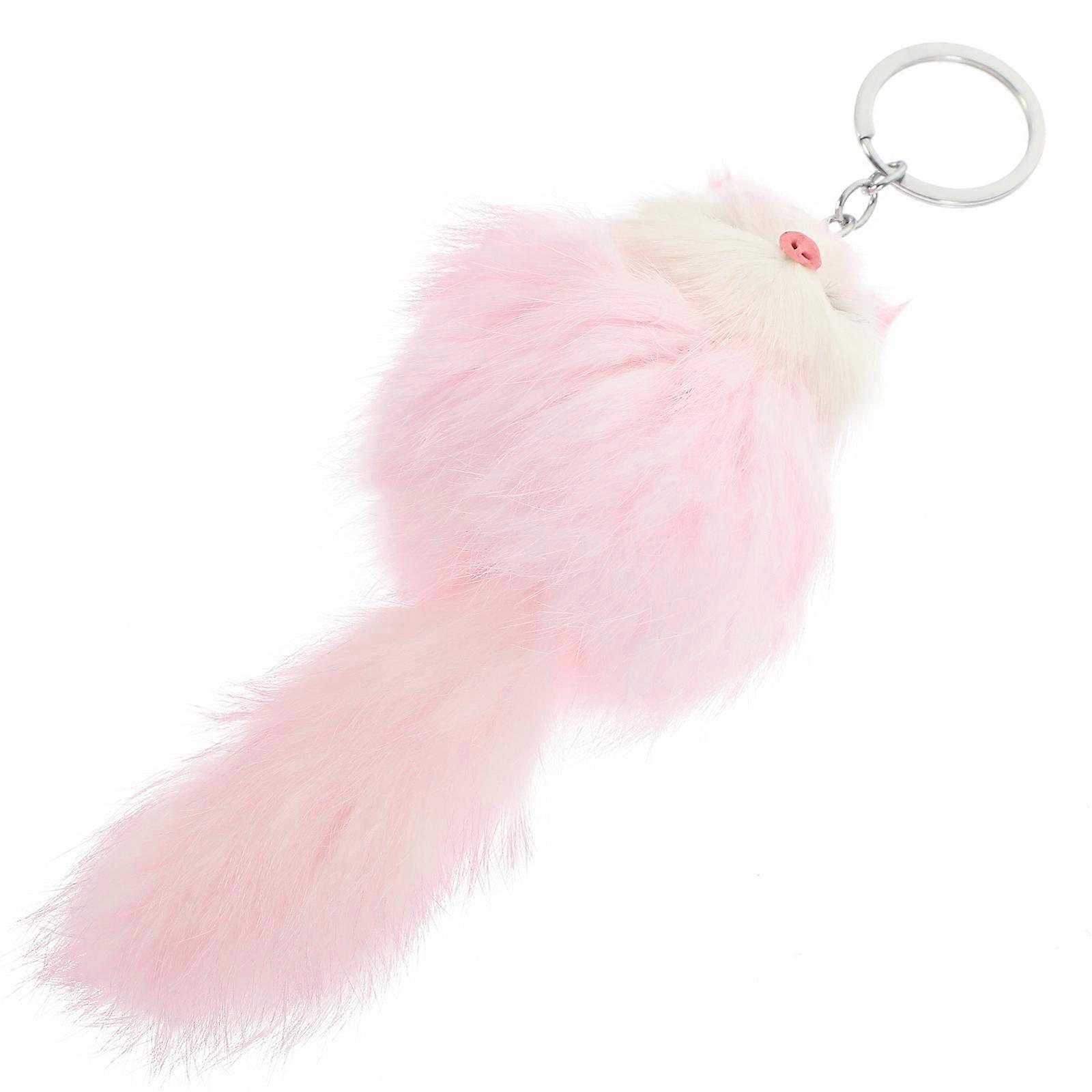 Animal Keychain Fox Shape for Keys and Bags Plush Metal Pink Hanging 1Pcs