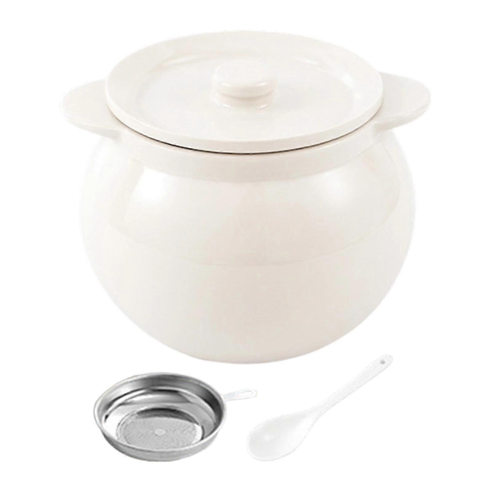 Ceramic Container with Strainer Pot Condiment Frying Oil Storage Can Kitchen