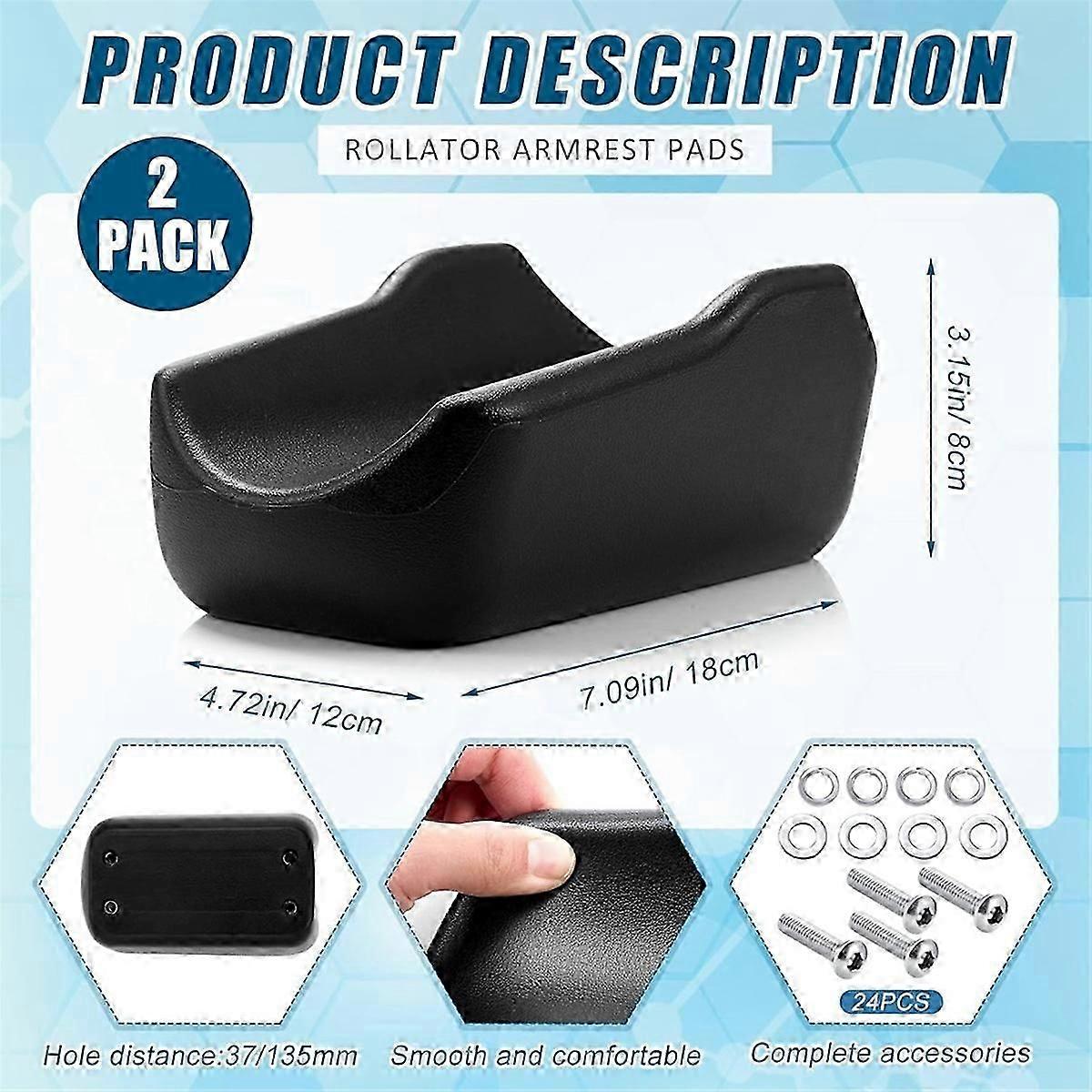 2 Pcs Rollator Armrest Pad Upright Walker Forearm Pads Black Walker Handle Cushions Stand Up Rollato