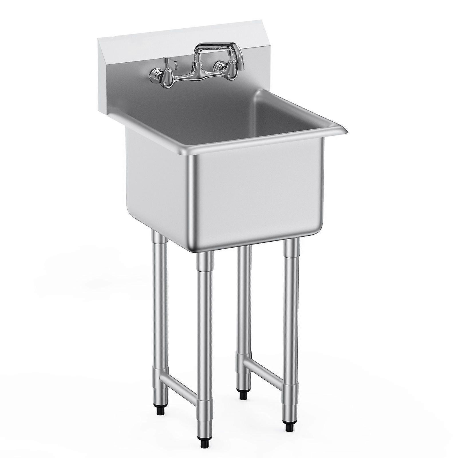 Stainless Steel Prep & Utility Sink, 1 Compartment Free Standing Small Sink Include Faucet & legs