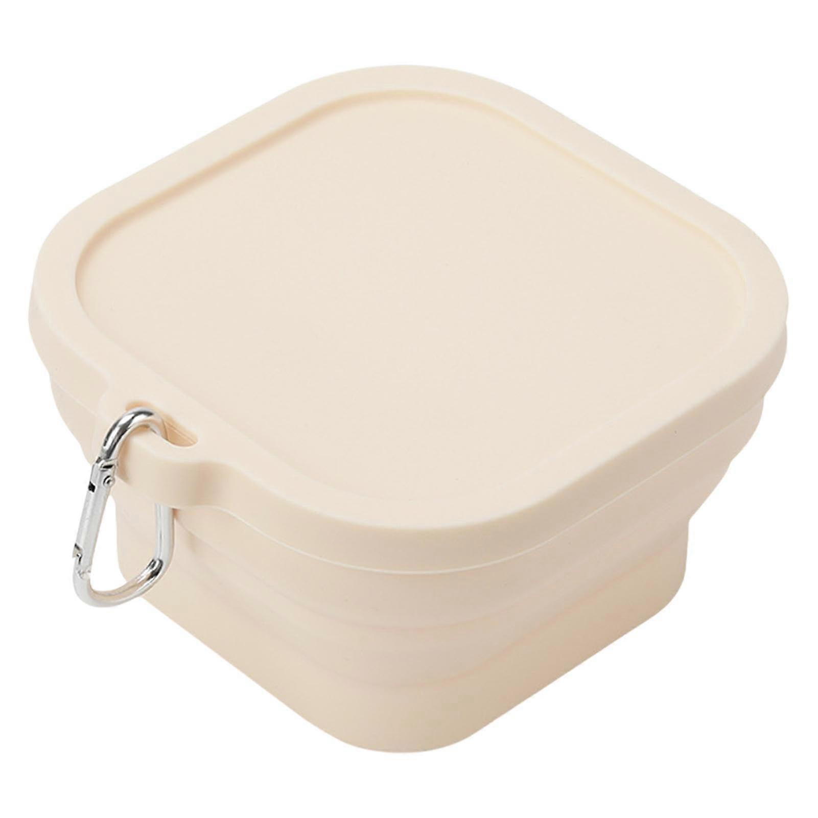 Folding Silicone Bowl 6x6x4in White Packable Square Travel Bowl, Portable Silicone Food Container With Hook, Kitchen