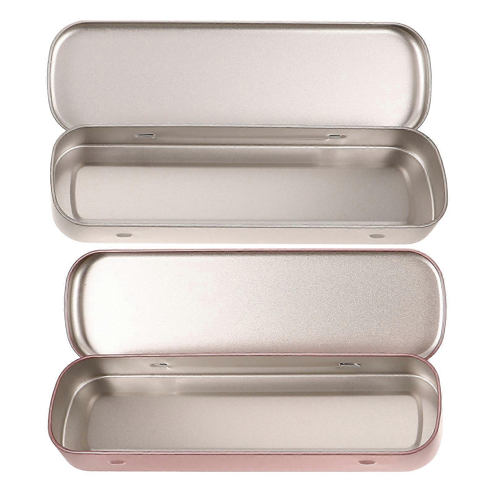 Portable 2Pcs Storage Pencil Boxes Anti-Scratch Pen Containers For Kids Simple Design Rose Gold