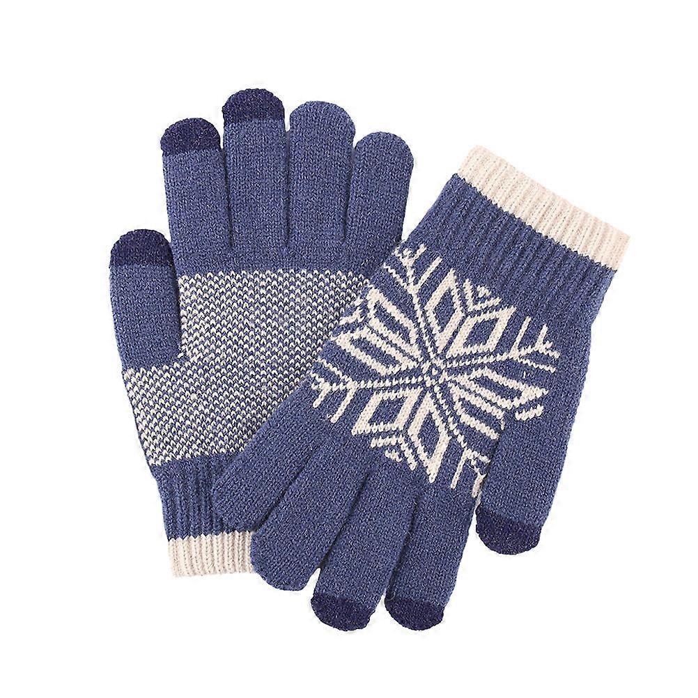 Jacquard Gloves Knitted Thicken Gloves for Anti-Slip Use 2Pcs Blue