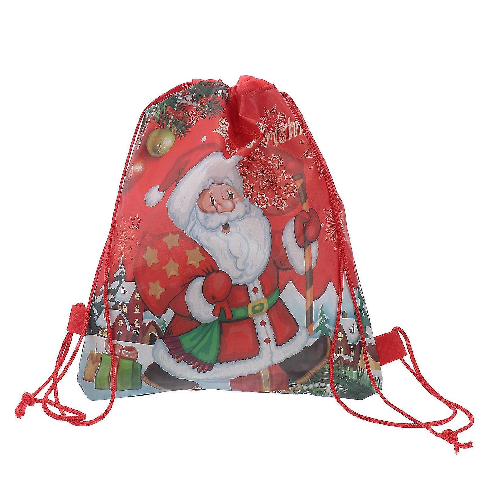 Christmas Printed Backpack Drawstring Pouch for Holiday Gift Storage 3Pcs