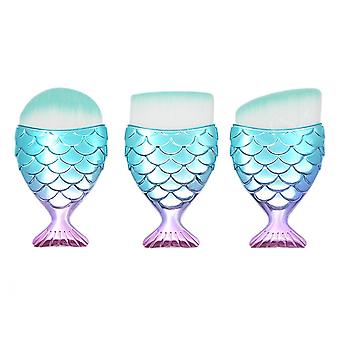 Veeki 3pcs  Mermaid foundation brush, Pink green gradient handle makeup brush blush brush beauty makeup tools(round head, flat head, oblique head)