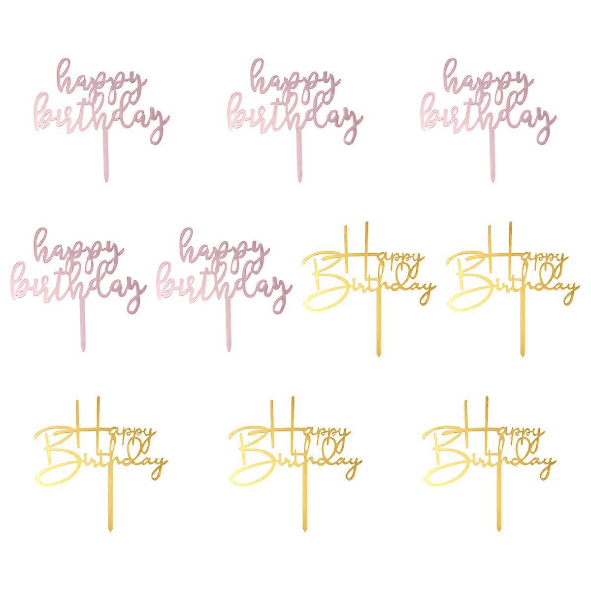 Happy Birthday Cake Insert Toppers Square Acrylic Party Atmosphere Enhancer 10Pcs