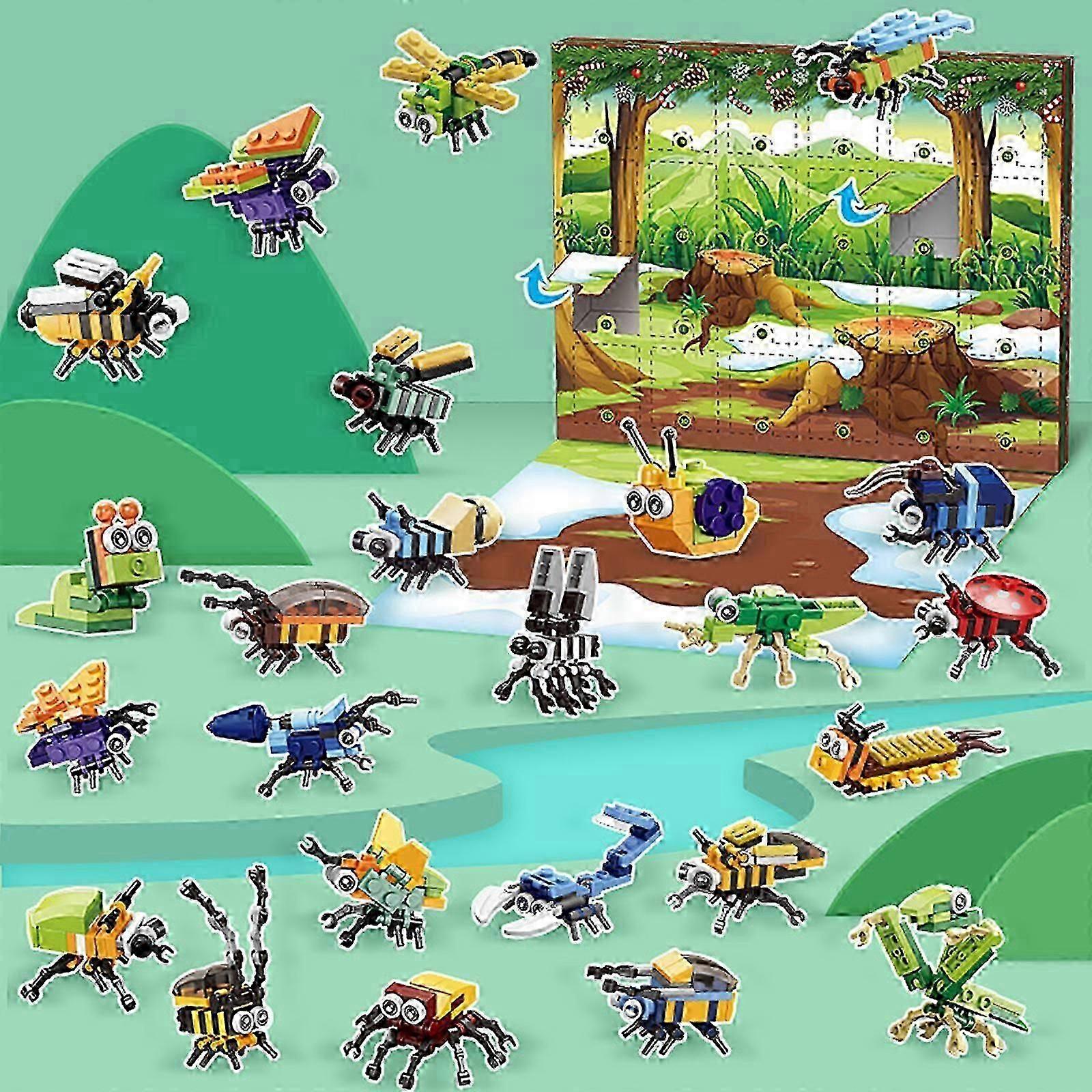 Christmas Advent Calendar Surprise Blind Box Insect Combination Kids Building Blocks